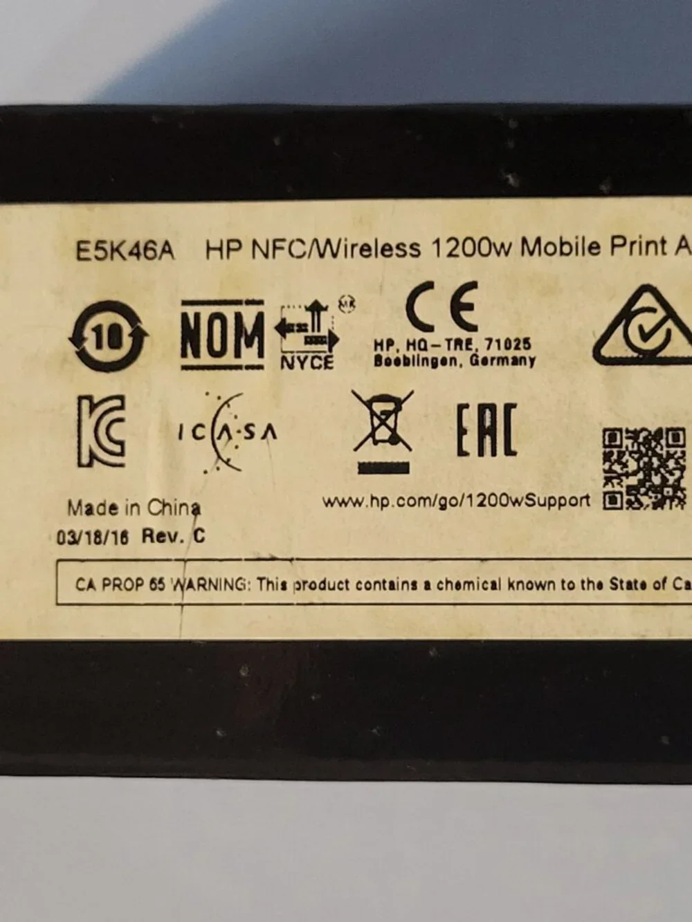 E5K46A HP 1200W NFC and Wireless Mobile Print Accessory